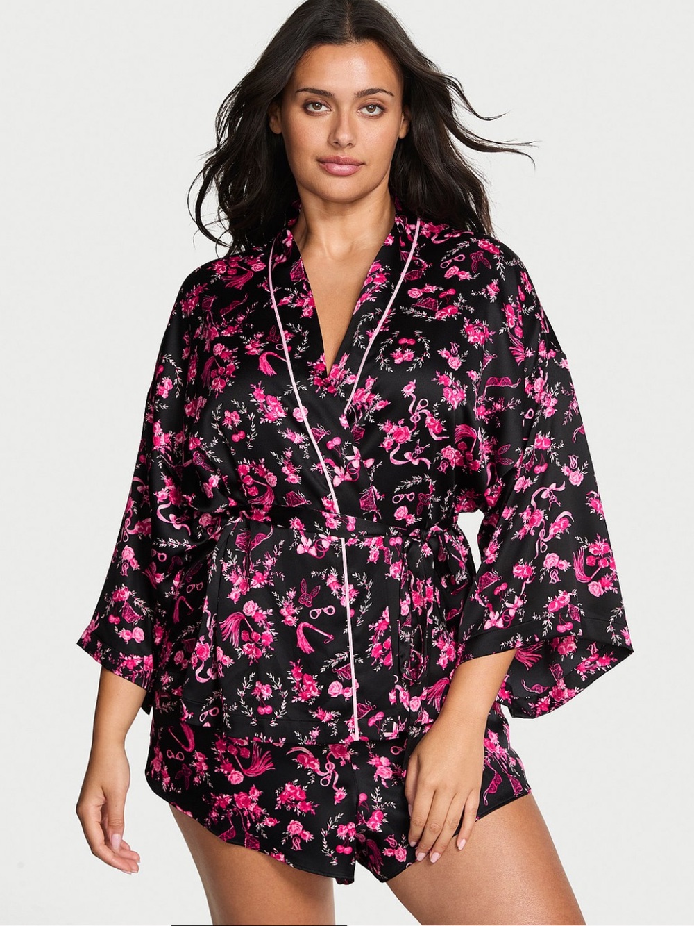 🆕🌷Victoria’s Secret Boudoir Floral Cheeky Satin Wrap Robe XS NWT